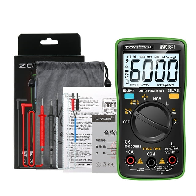 ZOYI ZOYI ZT102L Auto-Ranging Digital Multimeter with NCV, True RMS, Backlit Display, and Temperature Measurement for Electrical Testing and Repair