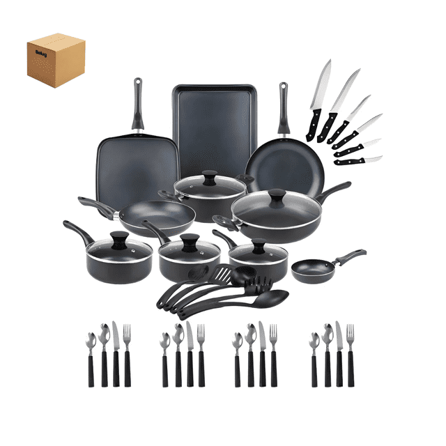 "Kit Batería De Cocina Antiadherente Ollas Sartenes 42 Piezas Belug, Color Negro "