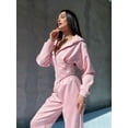 thumbnail image 4 of Women 2 Piece Outfits Zip Up Crop Hoodies SweatPants Lounge Matching Sweat Set Winter Trendy Clothes Pink M, 4 of 10