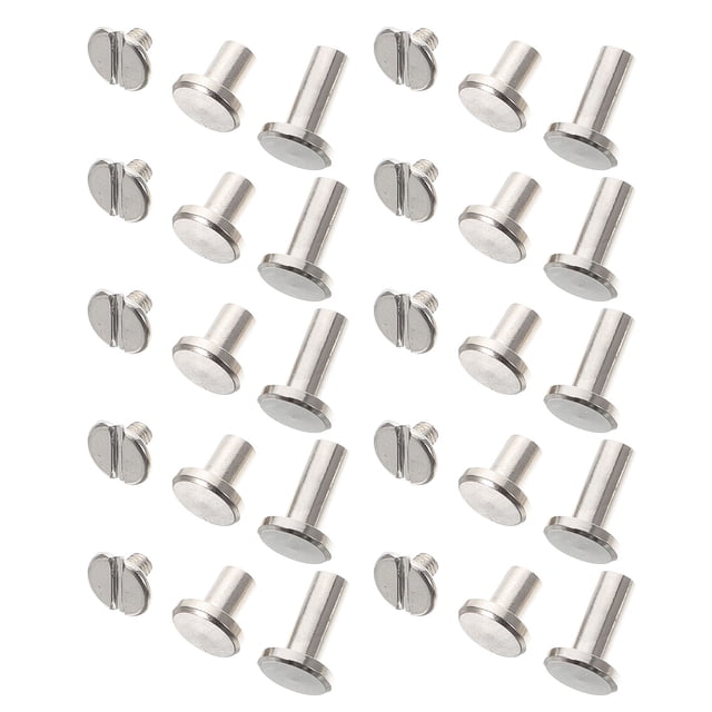 IDEANATEGRATE 30Jgo Tornillos De Metal Para Encuadernación De Álbumes Y Reparaciones En Cuero Color Plata