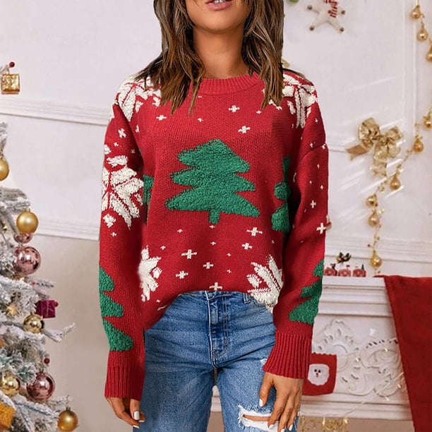 Puntoco suéter moda mujer Navidad manga larga Pullove cuello redondo Casual suéter tops Navidad liquidación Puntoco Puntoco-2257