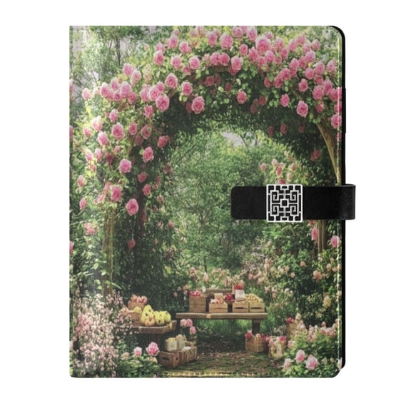 Premium Faux Leather Notebook - Refillable, Multi-Functional Organizer, 23.3x17cm, All-Season Use，Flower Gate