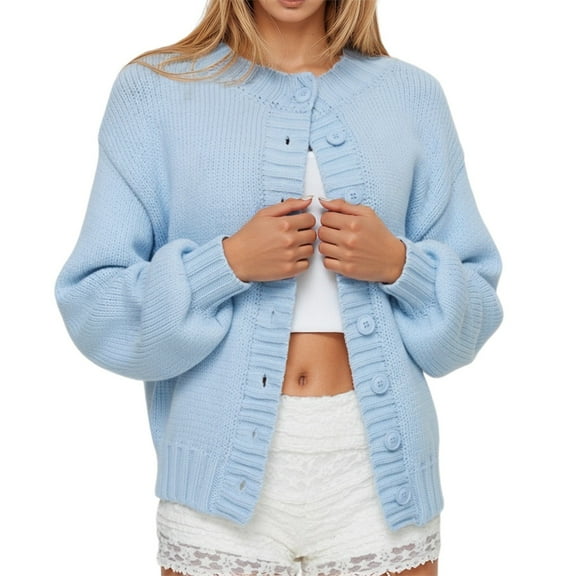 Ediodpoh Knit Sweater Coat Casual Long Cardigan Open Front Fall Winter Fashion Outerwear Soft Warm Comfortable Cardigan Sweaters for Women Blue