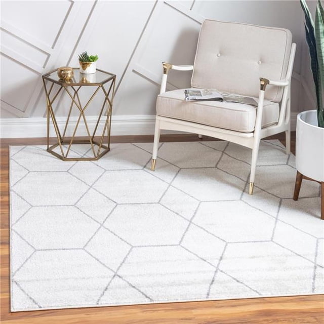 Unique Loom 3151511 6 x 6 ft. Geometric Trellis Frieze Square Rug, Ivory