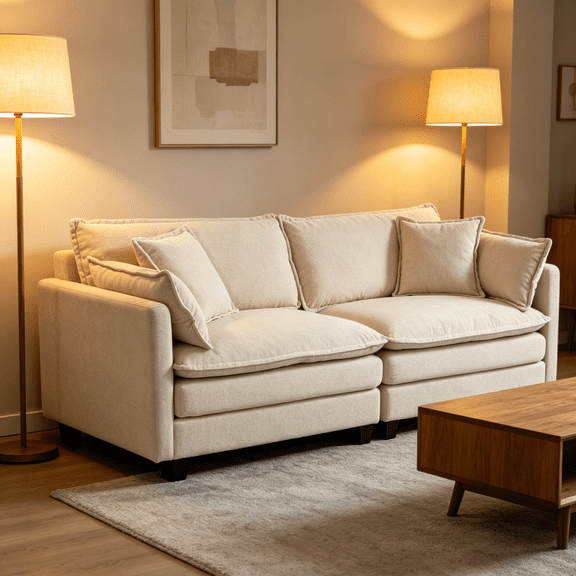 Modern 2seats 77.95"Sectional Sofa with Waist Pillows,2-seat Upholstered Symmetrical Sofa Furniture,Sleeper Sofa Couch with Chaise Lounge for Living Room,Apartment,3 Color