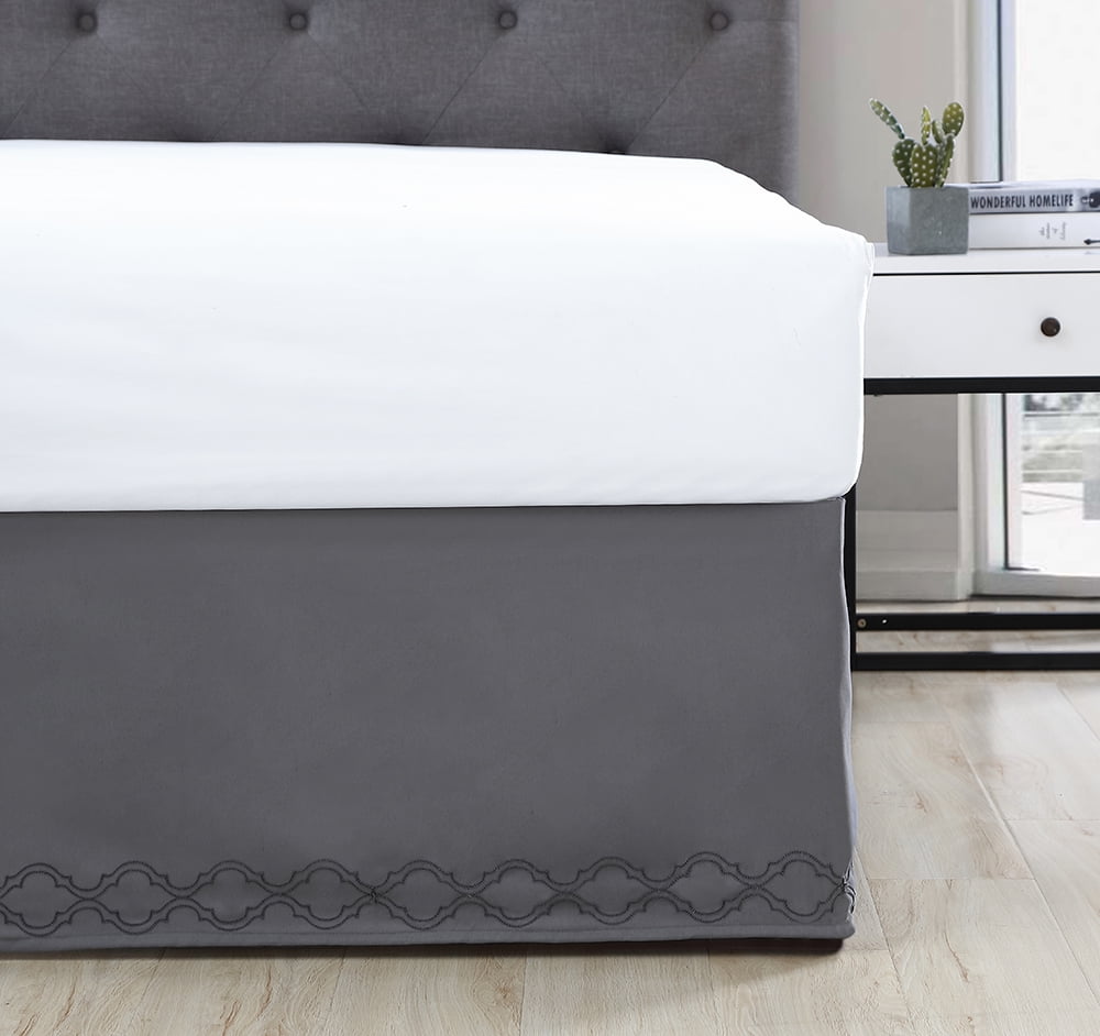 Better Homes & Gardens Embroidered Bed Skirt, Grey, King