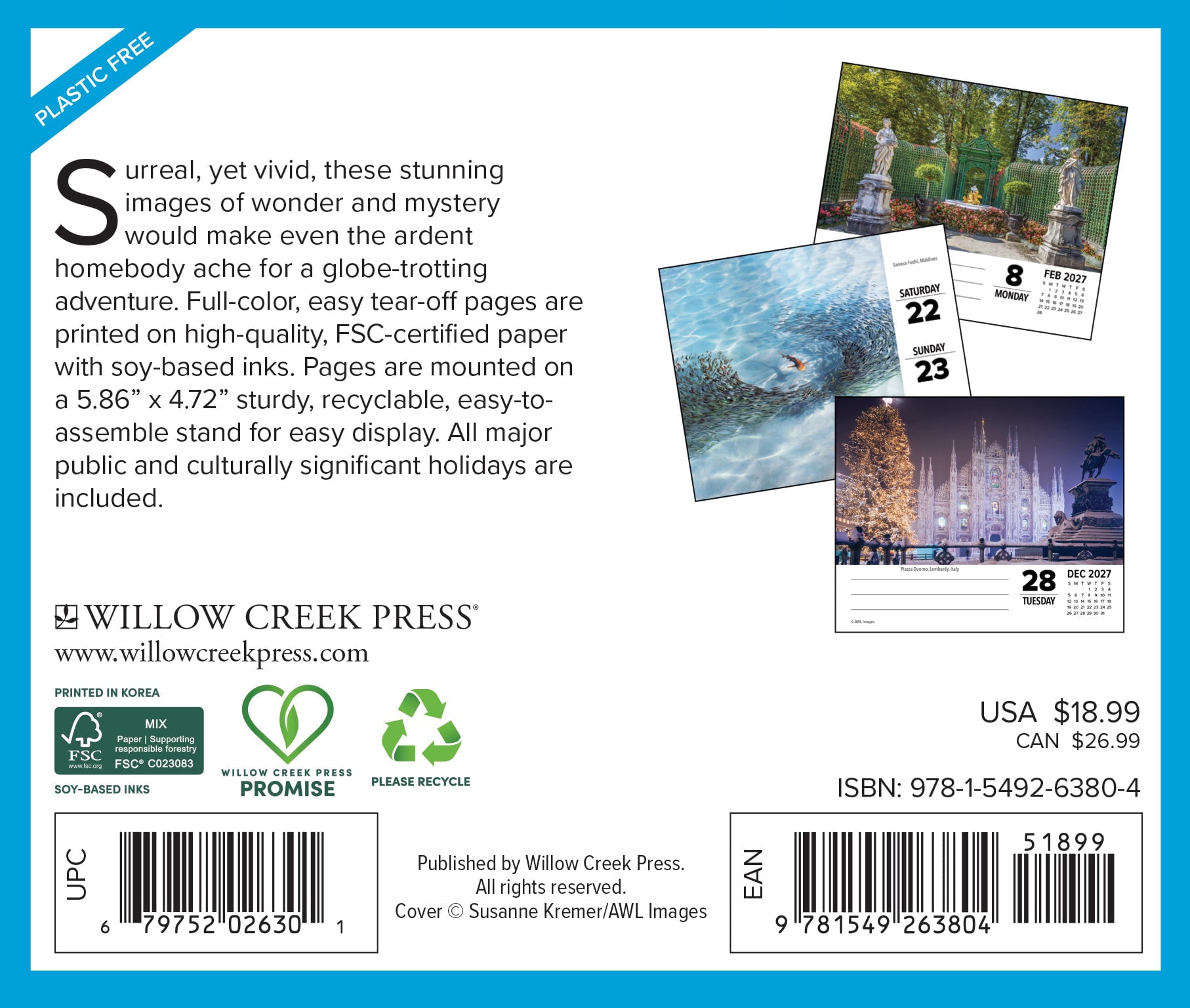 Willow Creek Press, Travel Junkie 2027 Box Calendar