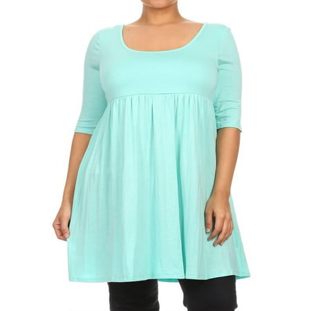 Boatneck Jersey Tunic - MOA COLLECTION Women's Plus Size Solid 3/4 Sleeve Relax Fit Jersey Knit Tunic Top Dress/Made in USA