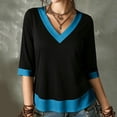 thumbnail image 2 of Enjoytime 3/4 Length Sleeve Womens Tops Patchwork V-Neck Flowy Shirts Trendy Casual Work Plus Size Blouse, 2 of 8