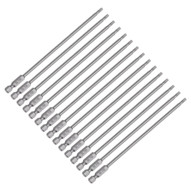 Uxcell 15Pcs T15 Torx Head Screwdriver Bit S2 Steel Magnetic Screw Drive Bit 6" Long 1/4 Inch Hex Shank