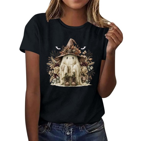 Levmjia Womens T Shirt Crew Neck Halloween Print Loose Fit Soft Short Sleeve Casual Pullover Top Daily Commute Home Leisure Breathable Fashion Outfits