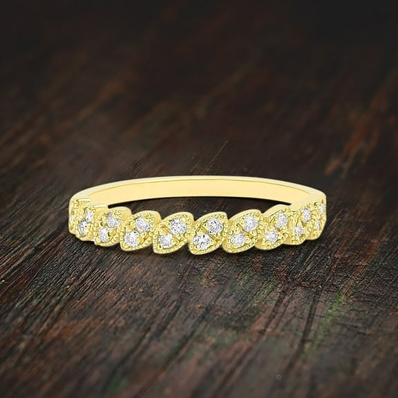 Art Deco 0.50 Carat Wedding Band Promise Ring Round Diamond Moissanite on 10k Gold