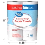 Great Value Everyday Strong Paper Towels, 2 Double Rolls