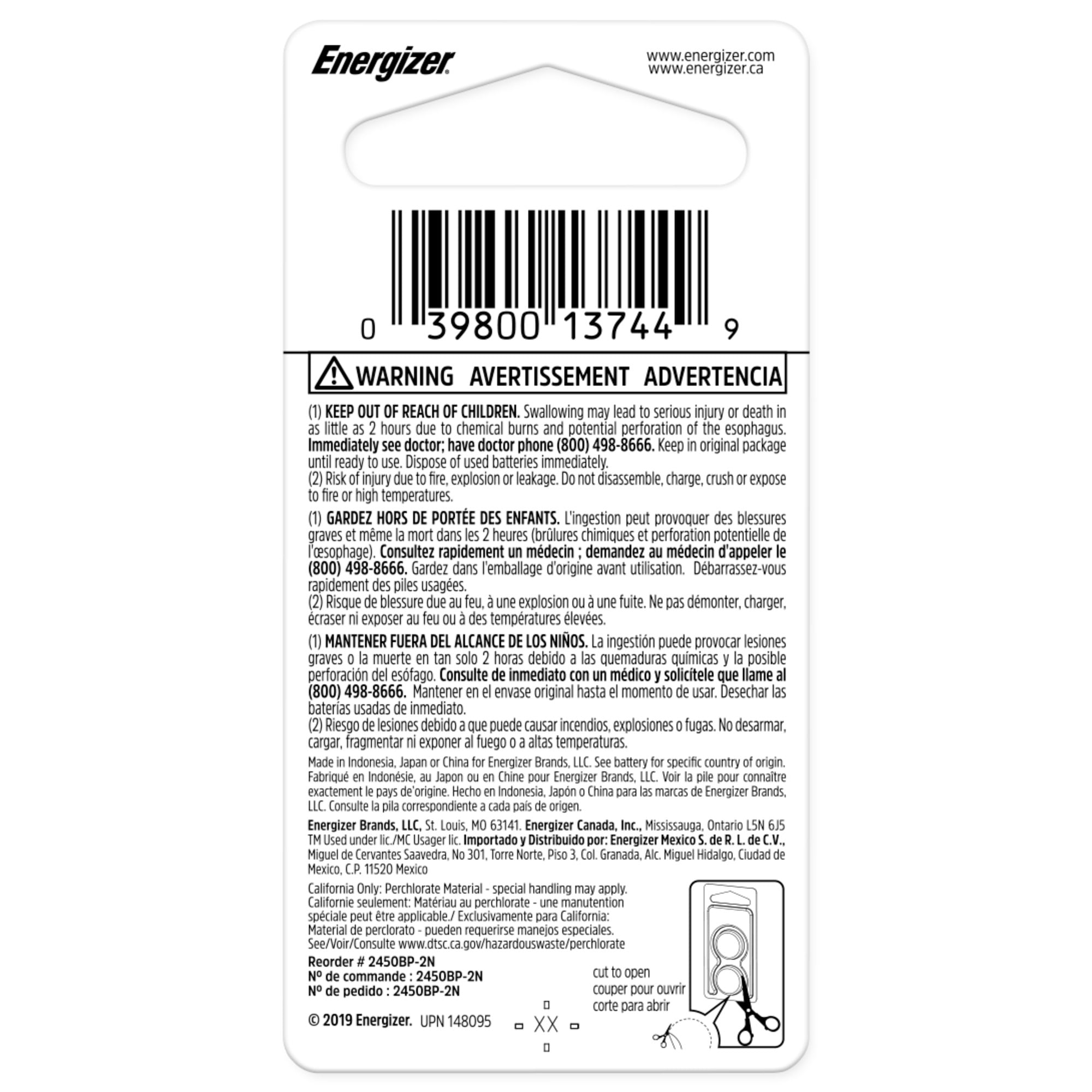 (3 pack) Energizer CR2450 Coin Batteries 2 Pack, 3V Lithium Batteries with Long-Lasting Power for Key Fobs, Remotes, Medical Devices and More