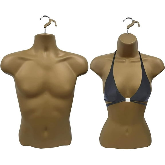 DisplayTown Bronze Male   Bronze Female Mannequin Injection Forms Half Rounded Waist Body Torso Dress Form with Only Hanging Hook, S-M Sizes