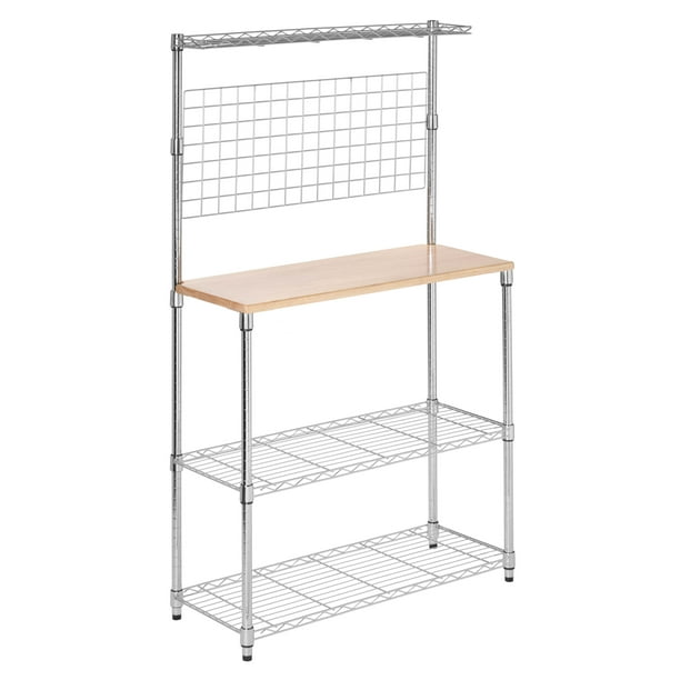 Honey Can Do Bakers Rack With Shelves And Hanging Storage, Chrome
