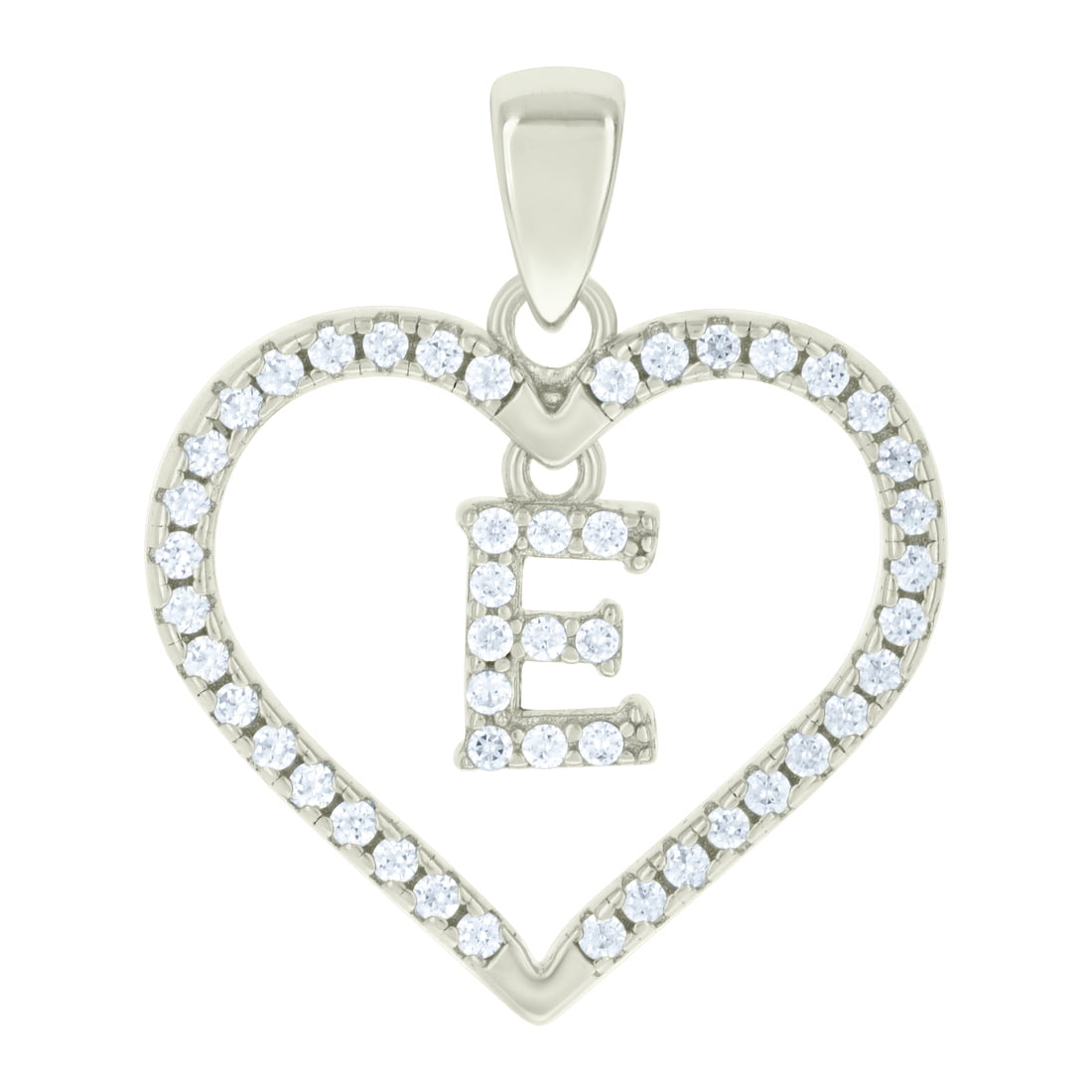 925 Sterling Silver Womens Cubic Zirconia Letter Name Personalized Monogram Initial Alphabet E Love Heart Charm Pendant