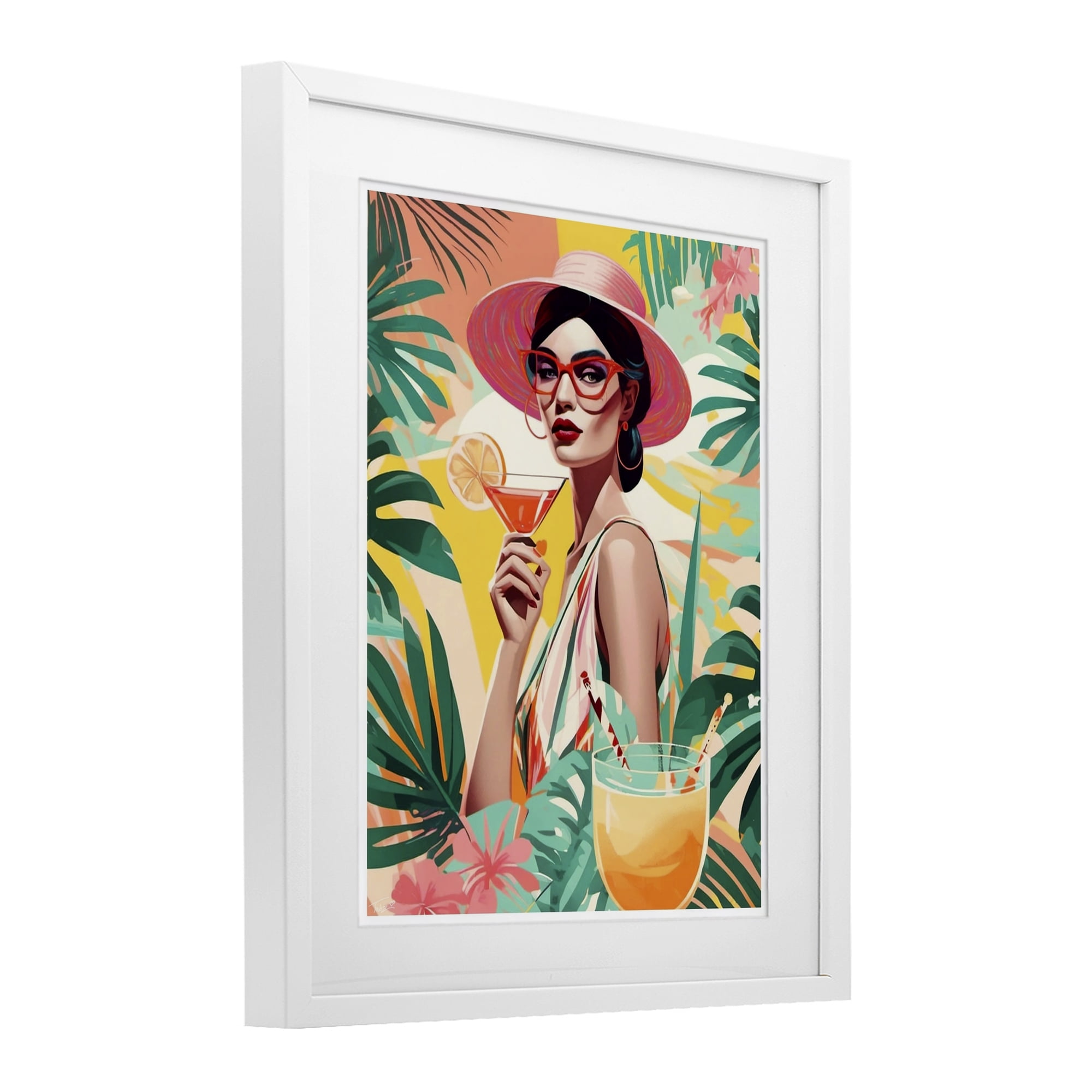 Stupell Industries Exotic Summer Cocktail White Framed Print Under Glass, design by Tabz Jones