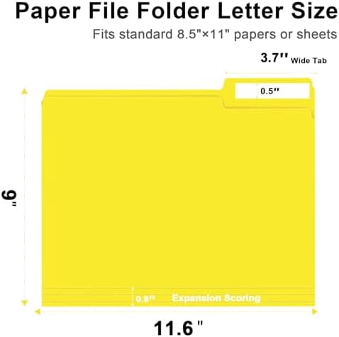 File Folder,  150 Pack 1/3 Cut Tab File Folders Letter Size, Yellow, Folders with Tab, Great for Organizing and Easy File Storage