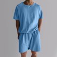 thumbnail image 2 of USNSM Men's 2 Piece Outfits Short Sleeve Waffle Knit Tracksuit Summer Soft Comfort Breathable Casual Shirt and Shorts Set Blue XXL, 2 of 6