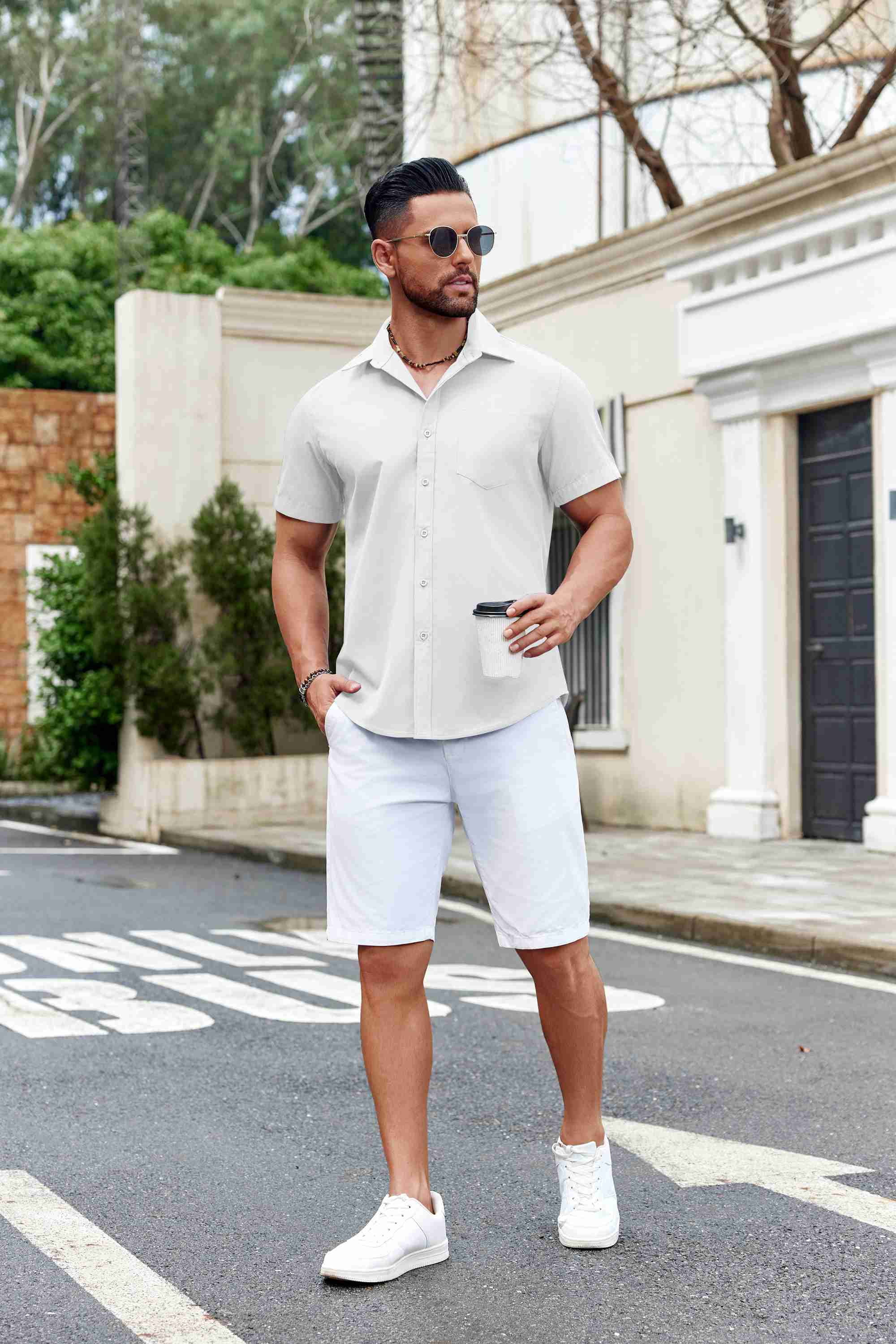 COOFANDY Mens Button Up Short Sleeve Shirts Regular Fit Business Casual Shirts Summer Fitted Dress Shirts