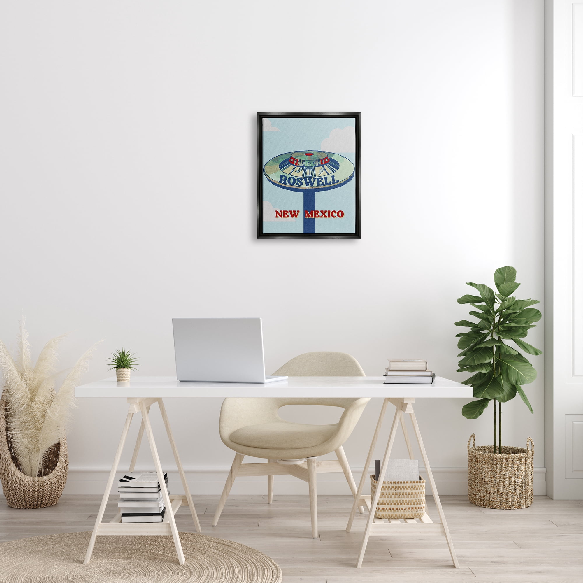 Stupell Industries Roswell New Mexico Vintage UFO Travel & Places Painting Black Floater Framed Art Print Wall Art