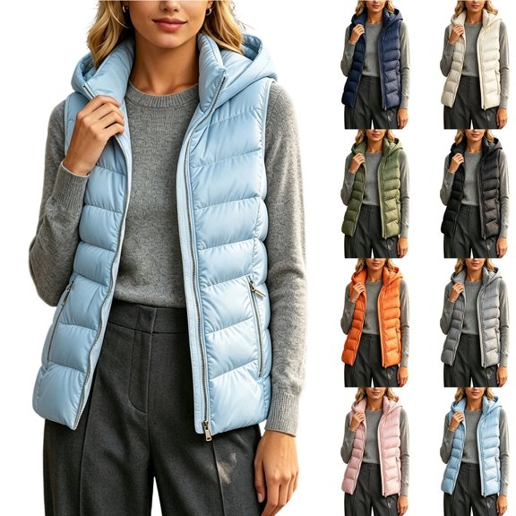 Chiccall Women's Hooded Puffer Vest Sleeveless Full Zip Quilted Down Jacket Gilet