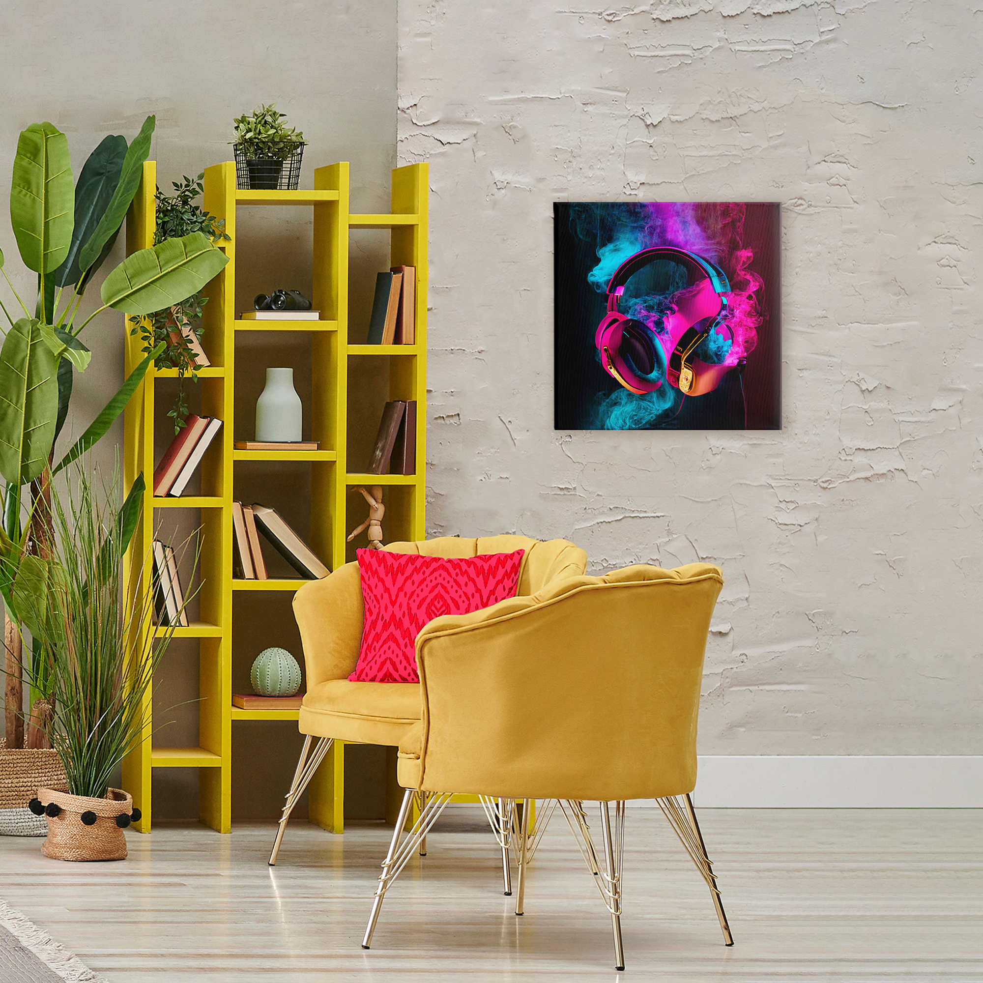 Power Play Pink & Blue Headphones Canvas Wall Art, design by Sasha