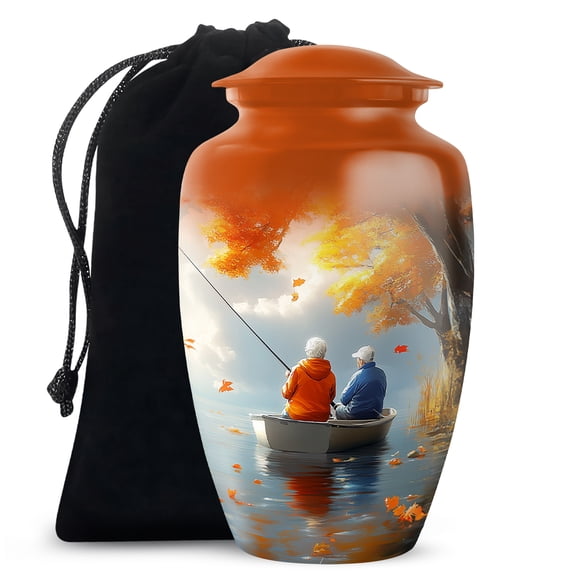 Couple Fishing In Boat Urns For Human Ashes Adult Man & Women - Cremation Urn For Human Ashes - Large Funeral Adult Female Ashes - 10 Inch