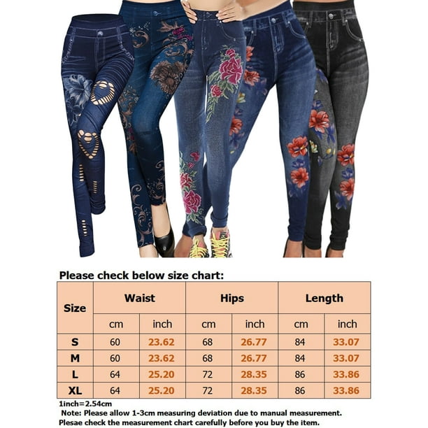 Sexy Dance Women Fake Jeans High Waist Look Print Jeggings Tummy Control  Denim Leggings Comfy Trousers Butt Lifting Bottoms Blue XL