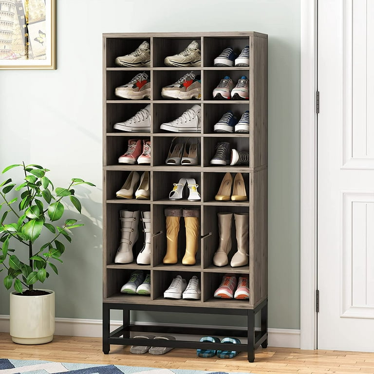 Tribesigns 8 Tier Shoe Storage Cabinet, 24 Pair Shoe Rack with Adjustable Partition for Entryway Closet, Gray