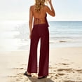 thumbnail image 4 of Karymi Womens T Shirts 2 Piece Beach Outfit, Halter Deep V Ruffle Crop Tank Top & Drawstring Wide Leg Pants, Lightweight Vacation Matching Set Blouses for Women Dressy Casual, 4 of 5