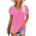 thumbnail image 6 of GaThRRgYP Women's Summer Short Sleeve Tops Elegance,Women's Fashion Tees Casual Crewneck 3/4 Sleeve Loose T Shirt Ladies Blouses Shirts Hot Pink S, 6 of 7
