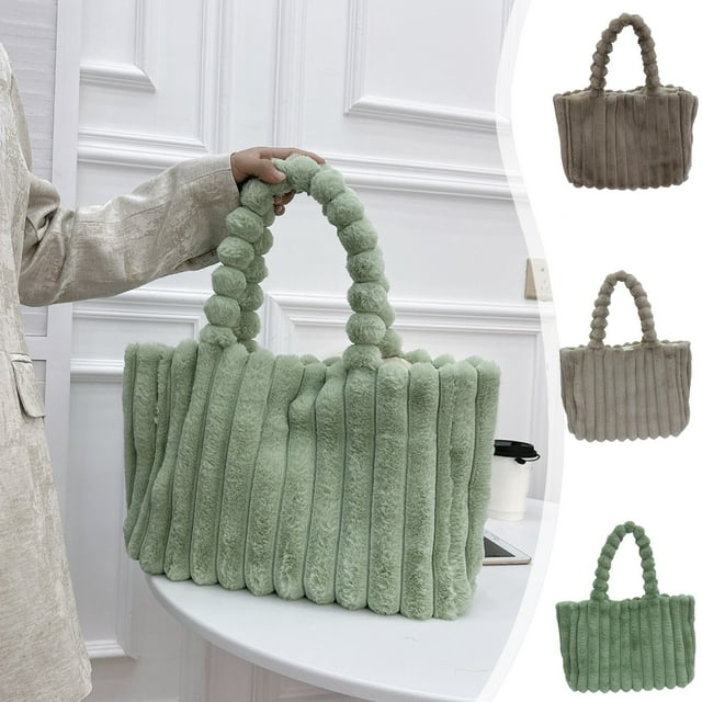 Bolso tote de tela suave de gran capacidad para mujer – Bolso de hombro ligero de tela, diseño elegante y elegante, café/caqui/verde, 30x24x15cm, asa cómoda