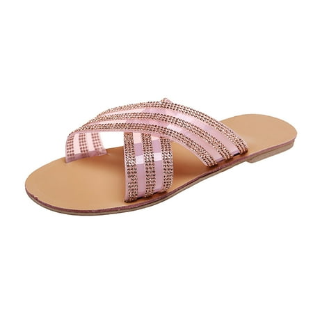 

nsendm Sandal Heels for Women Size 11 Fashion Rhinestone Strap Open Cross Sandals Toe Rose Sandals for Women Wedding Sandal Pink 6.5