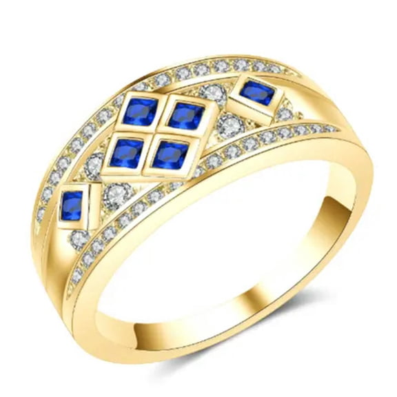 QQTDFG 18K Yellow Gold Filled Women Blue Crystal Rings Men Rings J019-7