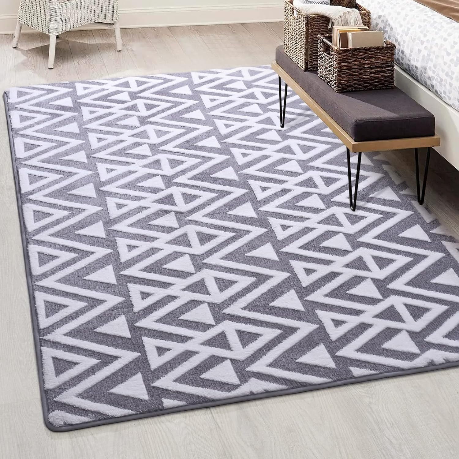 Lochas Soft Shaggy Rugs Geometric Area Rug Fluffy Carpet for Living Room Fluffy Accent Carpet Home Decor,4'x6',Grey