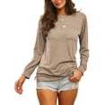 thumbnail image 1 of UKAP Women Tee Long Sleeve T Shirt Solid Color T-shirt Loose Work Tops Khaki XL, 1 of 5