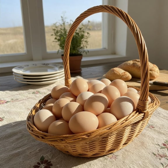 RICHMJ Handwoven Wicker Harvest Basket With Handle,11in Portable Rustic Storage Basket, Decorative Basket for Flowers Vegetables Picnic Use (B)