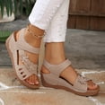 thumbnail image 5 of Rokment Women's Orthopedic Platform Wedge Walking Sandals with Arch Support Boho Beach Trendy Casual Flower Orthotic Chunky High Heels Dress Summer Shoes for Vacation Khaki Size 6, 5 of 8