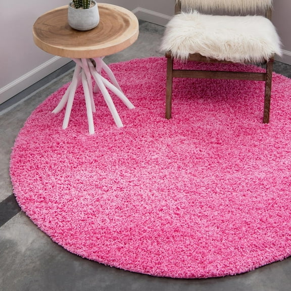 Unique Loom Solid Shag Collection Area Rug (5' 3" Round Taffy Pink)