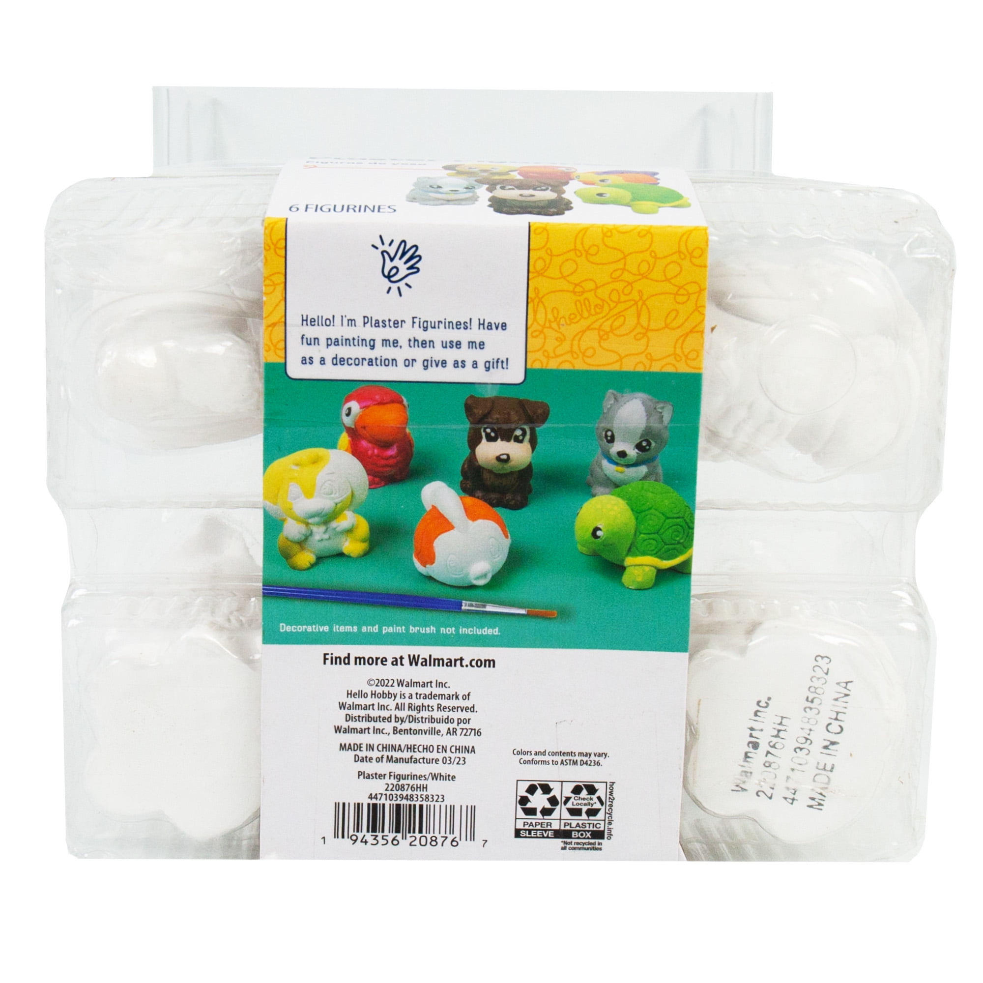Hello Hobby White Plaster Animal Figurines, 6 Pieces