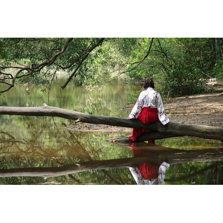 - LAMINATED POSTER Figure Woman Iraqis The Water's Edge Red Dress Poster Print 24 x 36