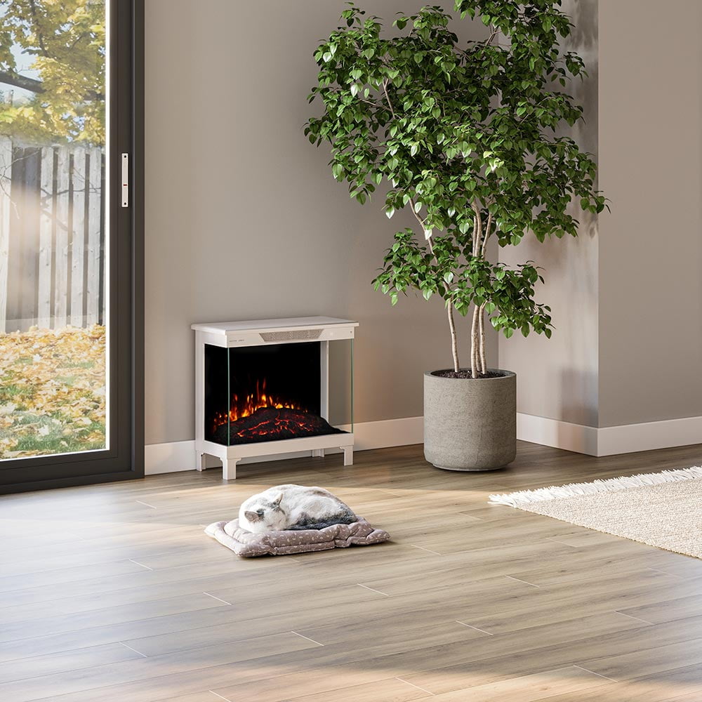 Modern Ember 24″ 3-Sided Electric Fireplace Stove Heater, Taupe Mist Finish