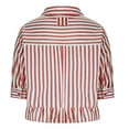 thumbnail image 6 of ZQGJB Womens Button Down Striped Shirts Peplum Ruffle Hem 3/4 Sleeve Casual Loose Babydoll Blouse Cropped Beach Vacation Collared Tops with Pocket Red XL, 6 of 7