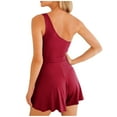 thumbnail image 6 of Feancey One Shoulder Rompers for Women Ruffle Casual Wide Leg Short Jumpsuit Loose Fit Casual One Piece Shorts with Pockets Daily Sales Wine S, 6 of 10