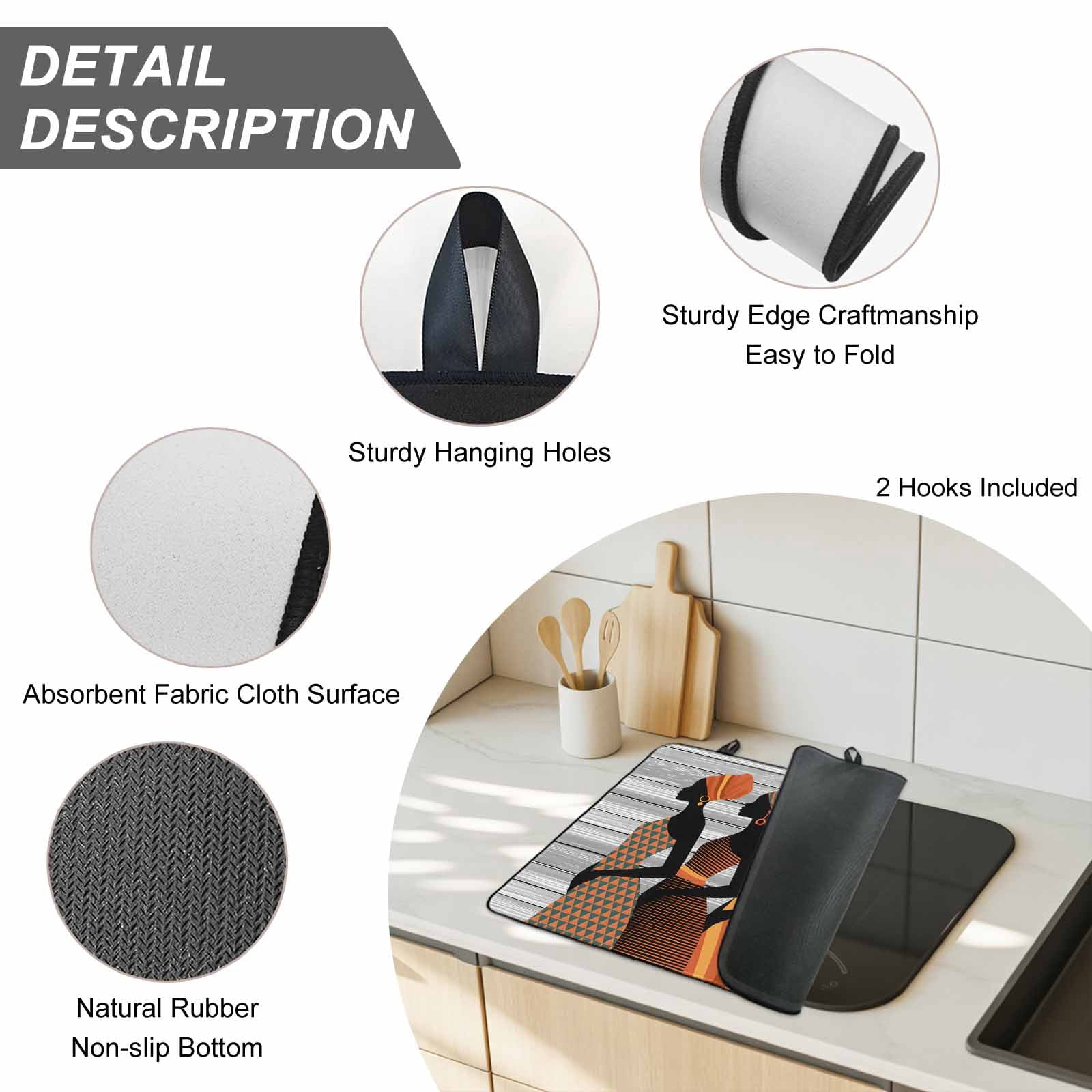 Black Female Stove Top Cover for Electric Stove, Heat-proof & Non Slip Glass Top Stove Cover Protector, African Women Geometric Abstract Art Kitchen Flat Cooktop Rubber Mat 24x21 Inches