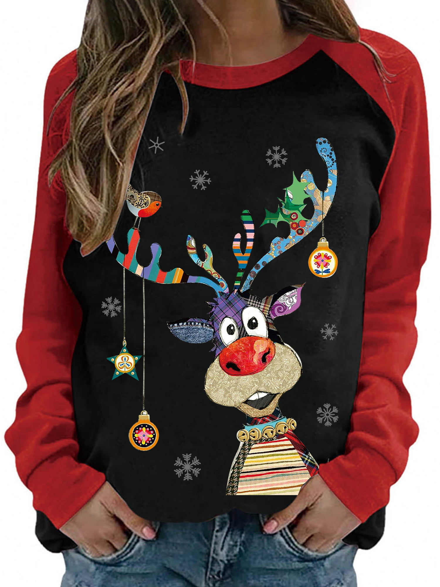 Women Ugly Christmas Sweatshirt Long Sleeve Crewneck Pullover Tops Vintage Funny Graphic T Shirt Blouse