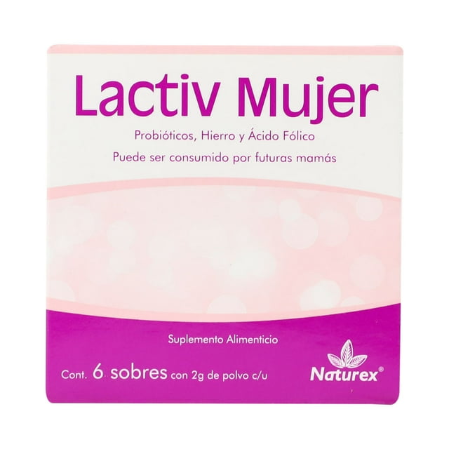 LACTIV MUJER PROBIÓTICOS, HIERRO Y ACIDO FOLICO SUPLEMENTO ALIMENTICIO 6 SOBRES CON 2 G DE POLVO C/U NATUREX