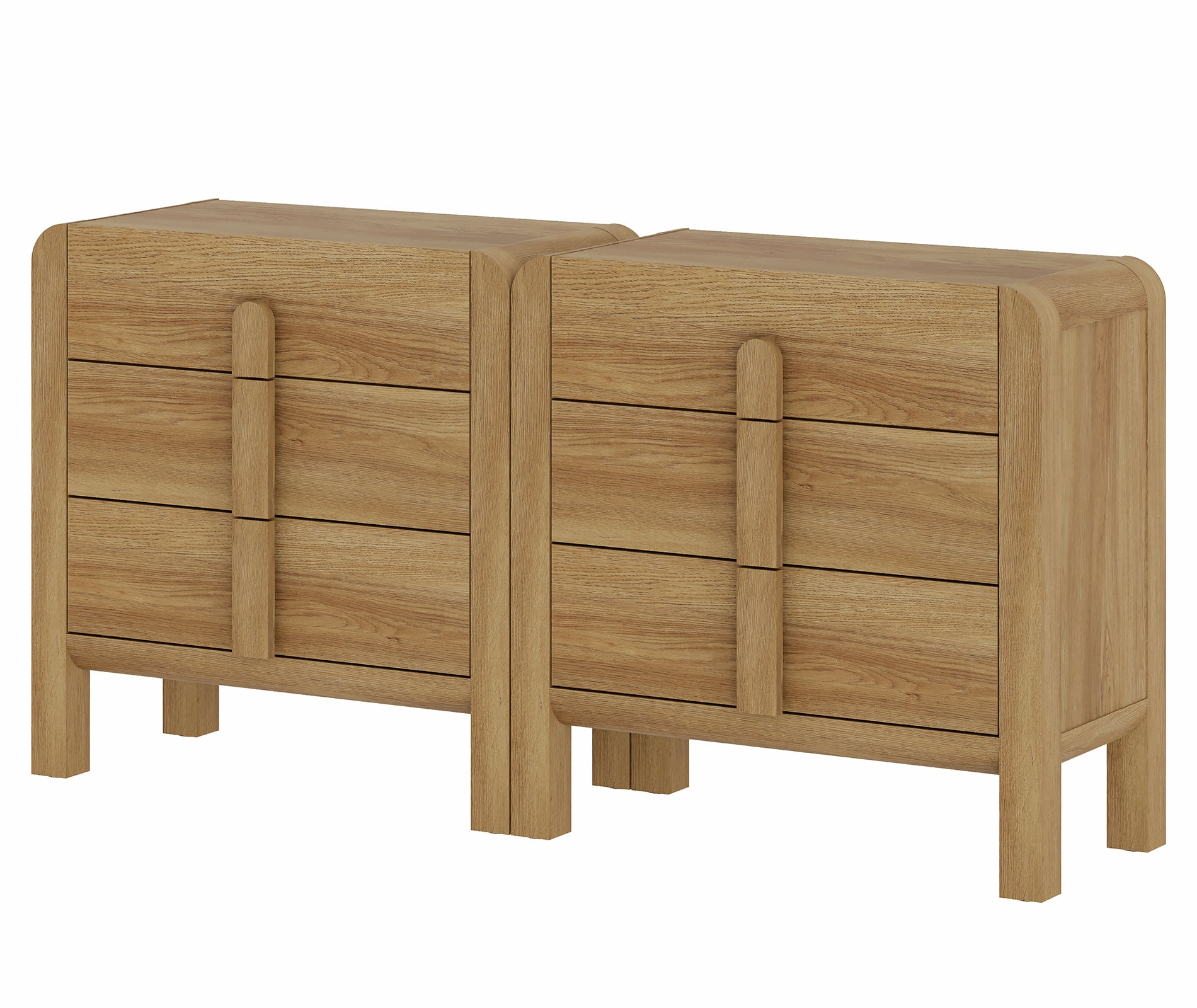 3 Drawer Curved Dresser for Bedroom Set of 2, Mid Century Modern Chest of Drawers, Wood Storage 6 Drawer Dresser Organizer for Bedroom Living Room Hallway Closet